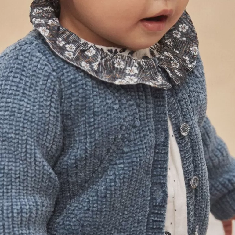 Sergent Major Pull Gilet & Cardigan | Cardigan Bleu Ardoise En Maille Chenille Ajouree