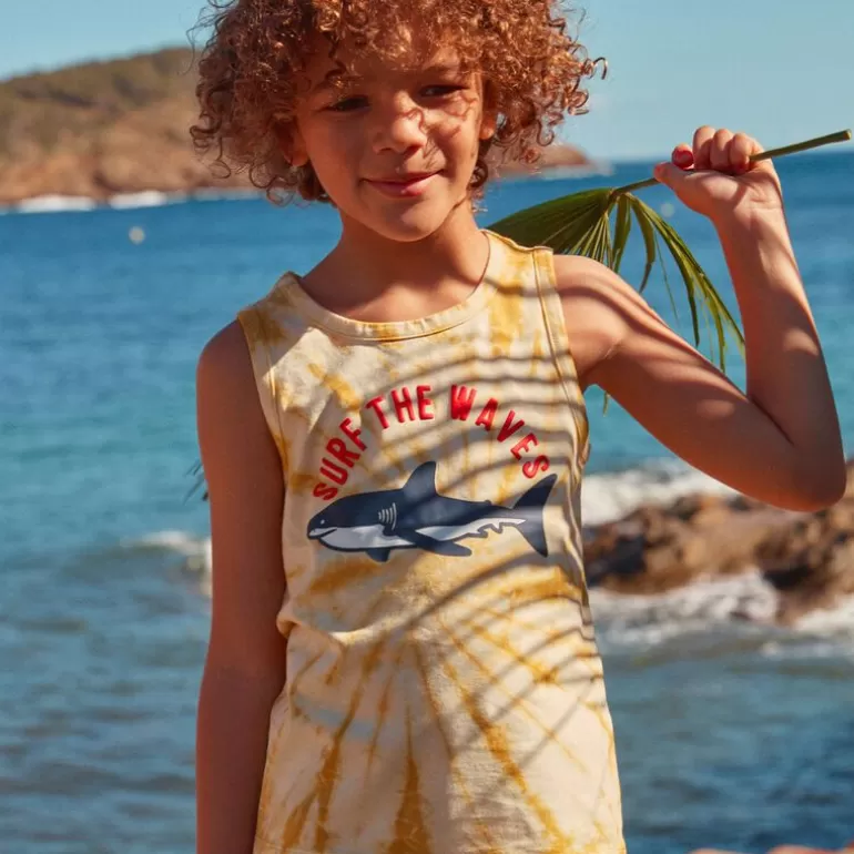 Sergent Major T-Shirt & Polo | Debardeur Tie And Dye Moutarde Et Blanc A Motif Requin En Jersey