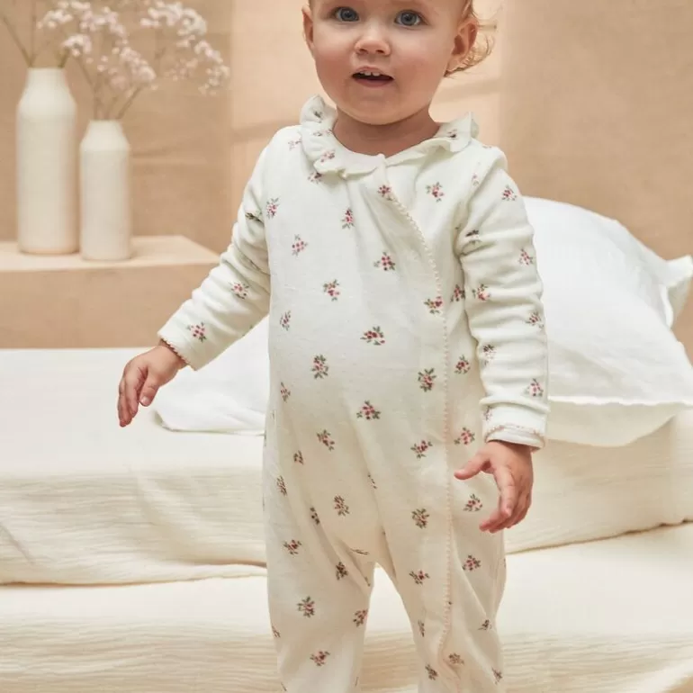 Sergent Major Pyjama & Grenouillère | Dors-Bien En Velours Blanc A Imprime Fleuri