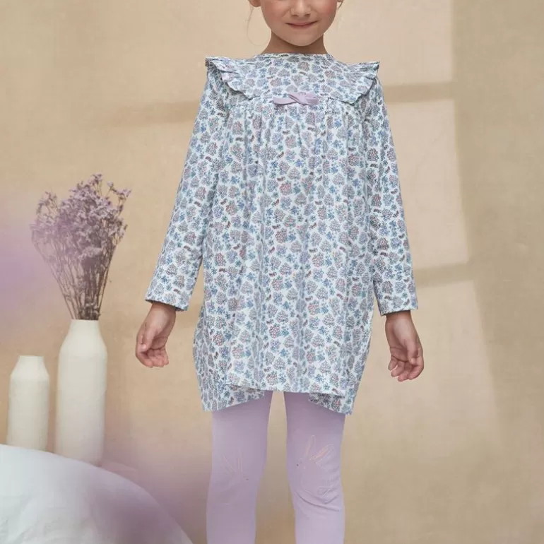 Sergent Major Pyjama | Ensemble Chemise De Nuit Ecrue A Imprime Fleuri Et Legging Lilas A Motifs Lapin