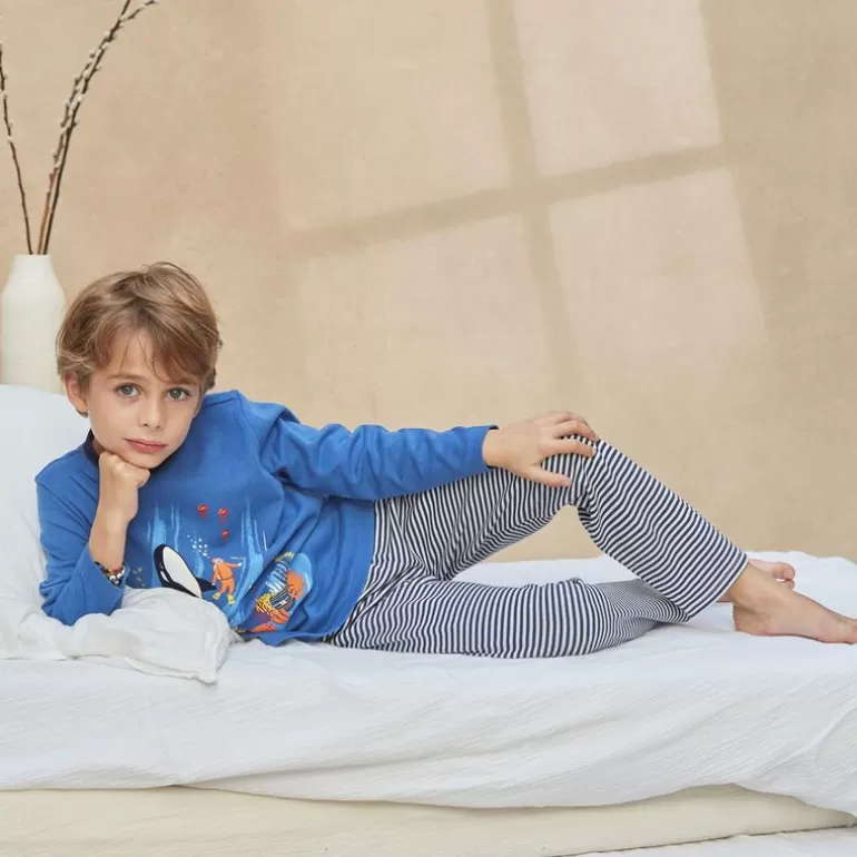 Sergent Major Pyjama | Ensemble Pyjama Bleu En Tubique A Imprime A Rayures