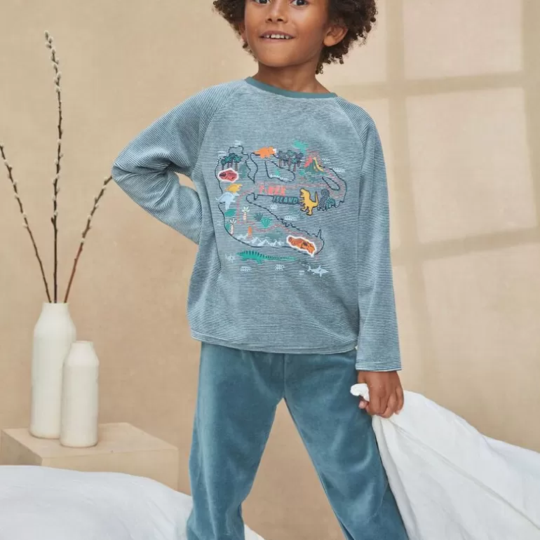 Sergent Major Pyjama | Ensemble Pyjama Bleu En Velours A Imprime A Rayures