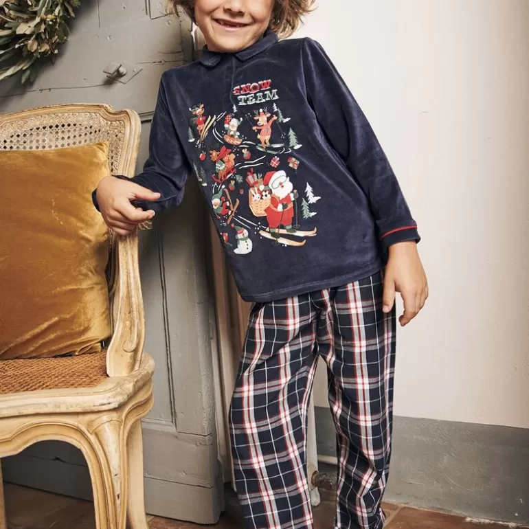 Sergent Major Pyjama | Ensemble Pyjama De Noel Bleu Marine En Velours