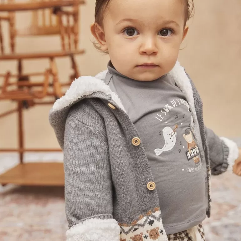 Sergent Major Pull Gilet & Cardigan | Gilet A Capuche Gris Moyen En Tricot