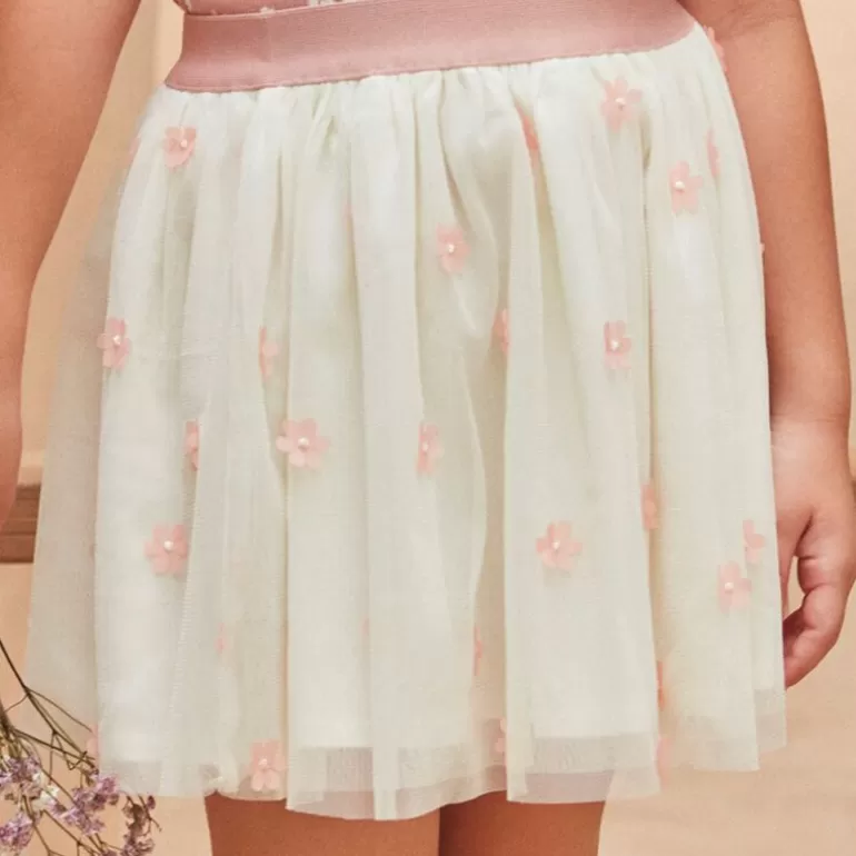 Sergent Major Jupe & Short | Jupe En Tulle Blanche Avec Fleurs Roses