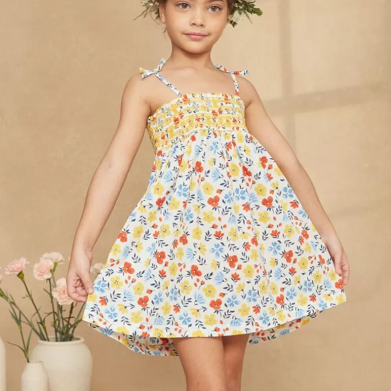 Sergent Major Robe & Combinaison | Robe A Smocks Ecrue A Imprime Fleuri