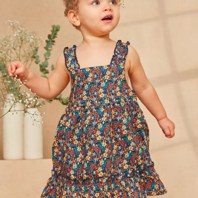 Sergent Major Robe | Robe Bleu Marine A Imprime Fleurs Et Poissons Multicolores En Popeline