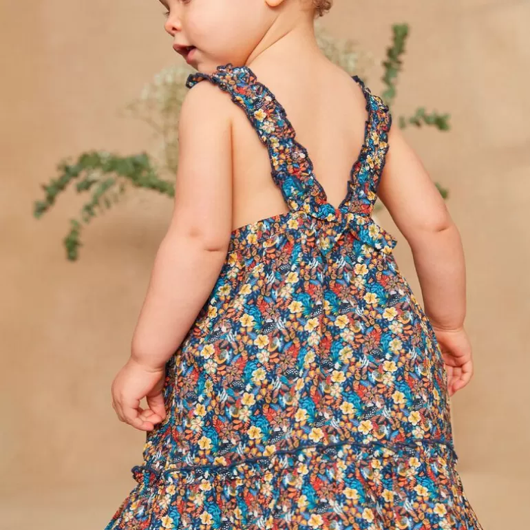 Sergent Major Robe | Robe Bleu Marine A Imprime Fleurs Et Poissons Multicolores En Popeline