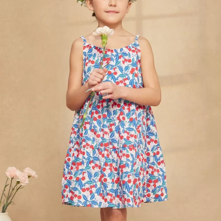 Sergent Major Robe & Combinaison | Robe Courte A Volants Bleu A Imprime Fleuri Et Cerises