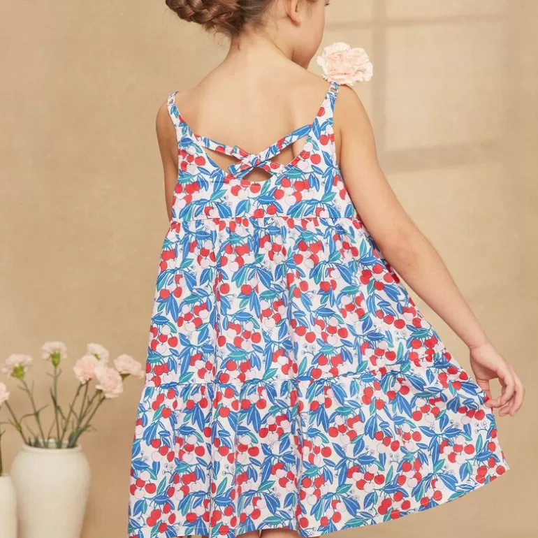 Sergent Major Robe & Combinaison | Robe Courte A Volants Bleu A Imprime Fleuri Et Cerises