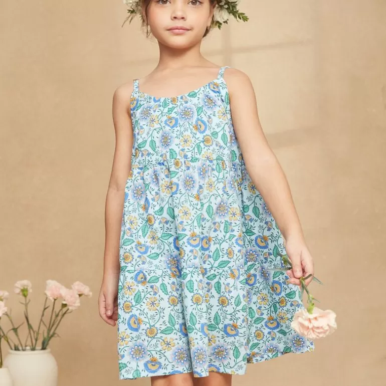 Sergent Major Robe & Combinaison | Robe Courte A Volants Turquoise A Imprime Fleuri