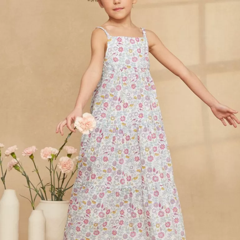 Sergent Major Robe & Combinaison | Robe Longue A Volants Ecrue A Imprime Fleuri