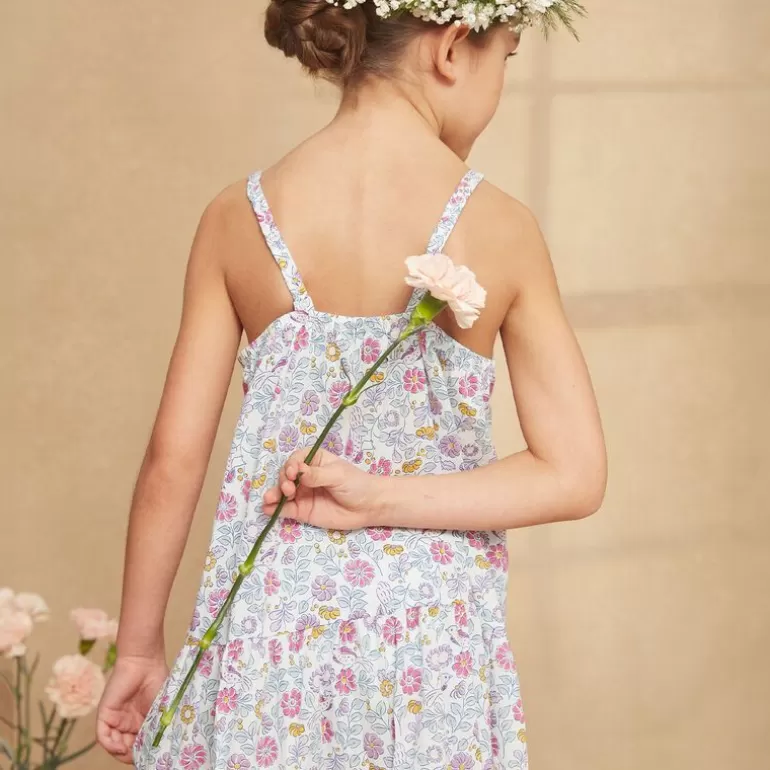 Sergent Major Robe & Combinaison | Robe Longue A Volants Ecrue A Imprime Fleuri