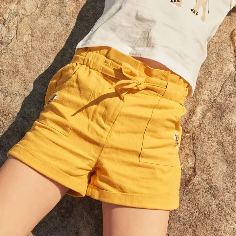 Sergent Major Jupe & Short | Short Jaune Moutarde En Coton Et En Lin