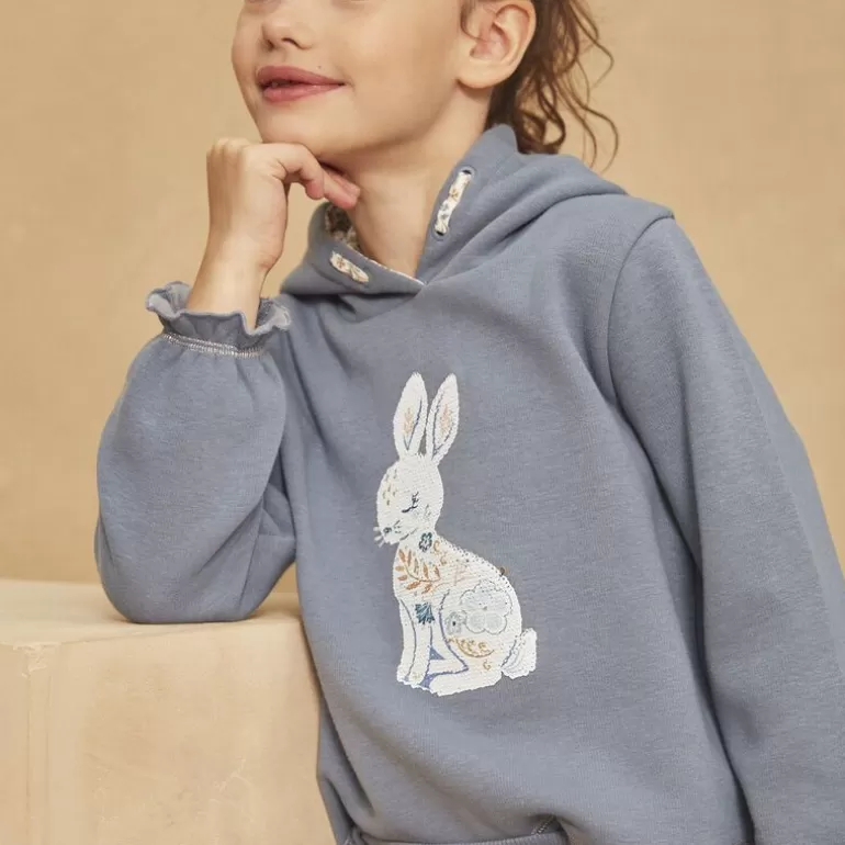 Sergent Major Pull Gilet & Cardigan | Sweat A Capuche Bleu A Animation Lapin En Sequins Reversible