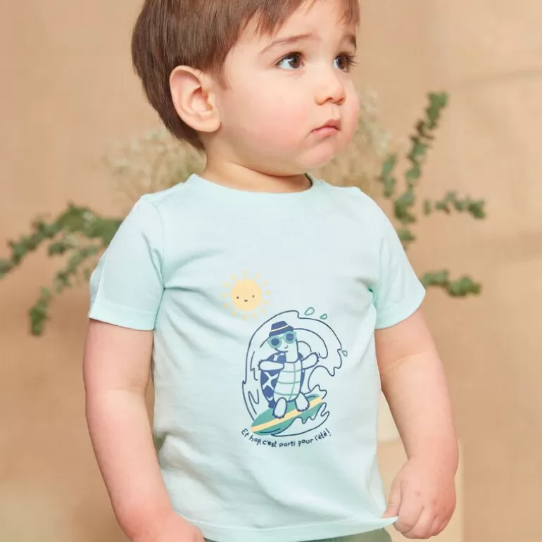 Sergent Major Chemise T-Shirt & Polo | T-Shirt A Manches Courtes Imprime Tortue Turquoise Pale