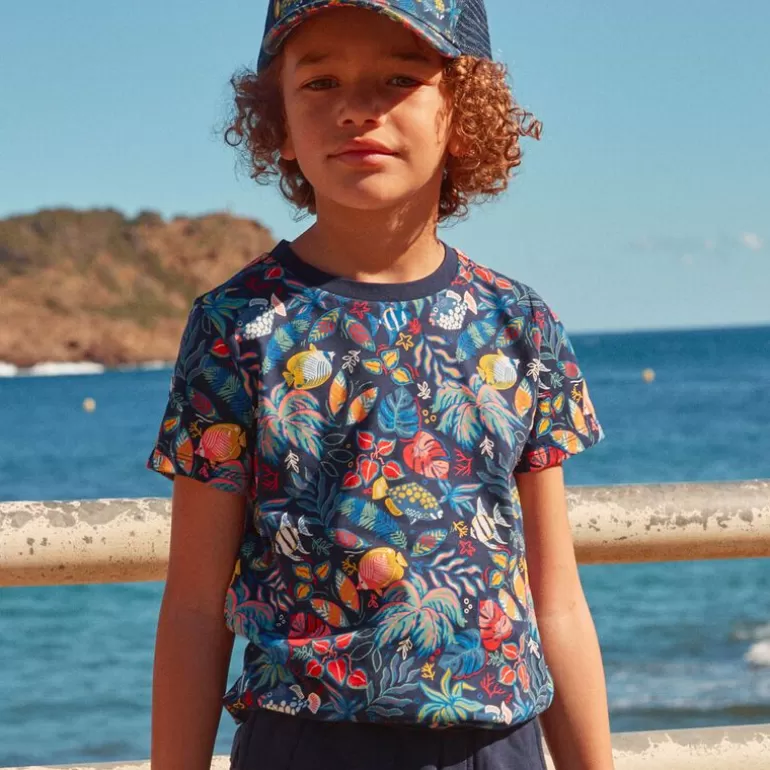 Sergent Major T-Shirt & Polo | T-Shirt Bleu Marine A Imprime Poisson Et Feuille En Jersey